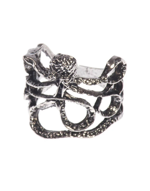 STEAMPUNK STORY Bague Couleur Argent Vieilli Pieuvre, Steampunk Sorcière Occulte Vintage Pirate 3 STEAMPUNK STORY Bague Couleur Argent Vieilli Pieuvre, Steampunk Sorcière Occulte Vintage Pirate