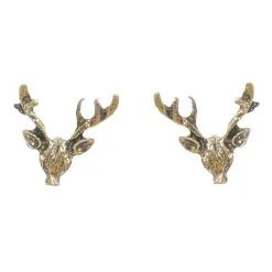 STEAMPUNK STORY Boucles D'oreilles Tête De Cerf Couleur Or Vieilli