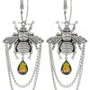 STEAMPUNK STORY Boucles D'oreille Abeille Argentée Avec Chaîne Et Attache Anneau, Steampunk Bohème -Costumes Cosplay Soldes Boutique ACCBCL473