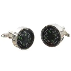 STEAMPUNK STORY Boutons De Manchette Noirs Et Verts Motif Boussoles Steampunk