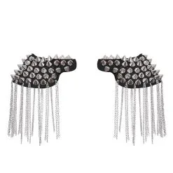 STEAMPUNK STORY Epaulettes Noires à Pics Métalliques Et Chaînettes Gothique Punk