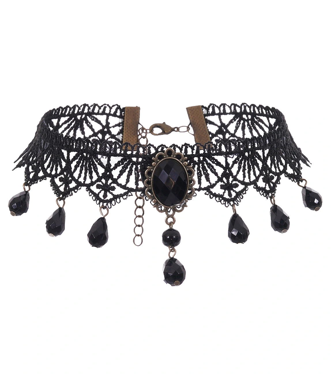 STEAMPUNK STORY Ras De Cou En Dentelle Noire Avec Perles Et Camé élégant 3 STEAMPUNK STORY Ras De Cou En Dentelle Noire Avec Perles Et Camé élégant