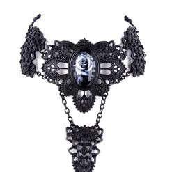 RESTYLE Ras De Cou Rose Grise Avec Motif Architecture Gothique Noir, Collier