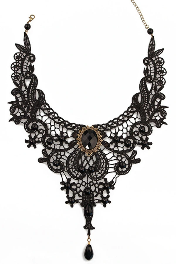 STEAMPUNK STORY Collier Noire En Broderie Dentelle Avec Pierre élégant Gothique 3 STEAMPUNK STORY Collier Noire En Broderie Dentelle Avec Pierre élégant Gothique