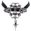STEAMPUNK STORY Ras De Cou Pièce En Métal Argenté Et Pierres Noires, Gothique élégant -Costumes Cosplay Soldes Boutique ACCCOU293