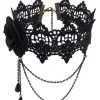 STEAMPUNK STORY Ras De Cou En Dentelle Noire Avec Rose Et Chaines élégant Goth -Costumes Cosplay Soldes Boutique ACCCOU334