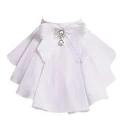 STEAMPUNK STORY Jabot Tissu Blanc, Ruban Et Broche Argenté Avec Cristal, Victorien Aristocrate