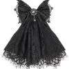 DEVIL FASHION Noeud Jabot Noir En Dentelle Avec Pierre, Gothique Victorien Aristocrate -Costumes Cosplay Soldes Boutique ACCJAB019