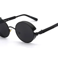 STEAMPUNK STORY Lunettes Rondes Noires à Verres Noirs, Steampunk Retro Vintage