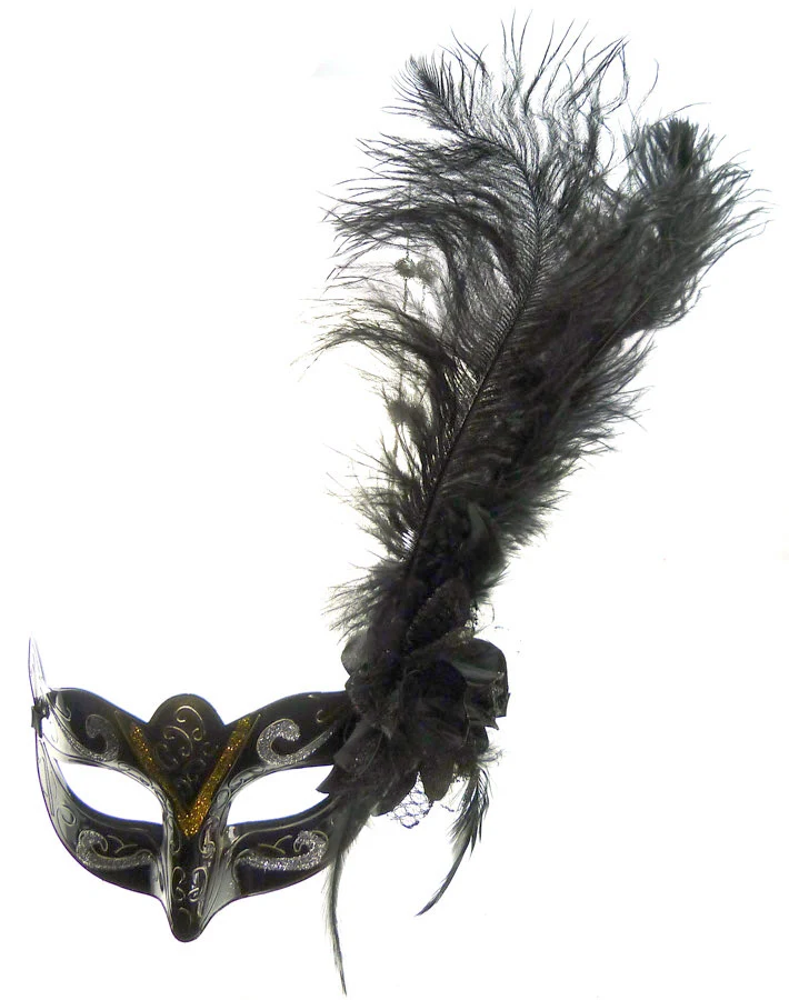 STEAMPUNK STORY Masque Avec Fleur Et Plume Noir, Loup 3 STEAMPUNK STORY Masque Avec Fleur Et Plume Noir, Loup