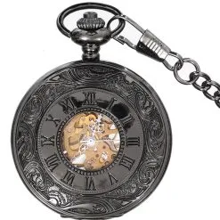 STEAMPUNK STORY Montre De Gousset Mécanique Noire Argentée Vintage à Engrenages Steampunk