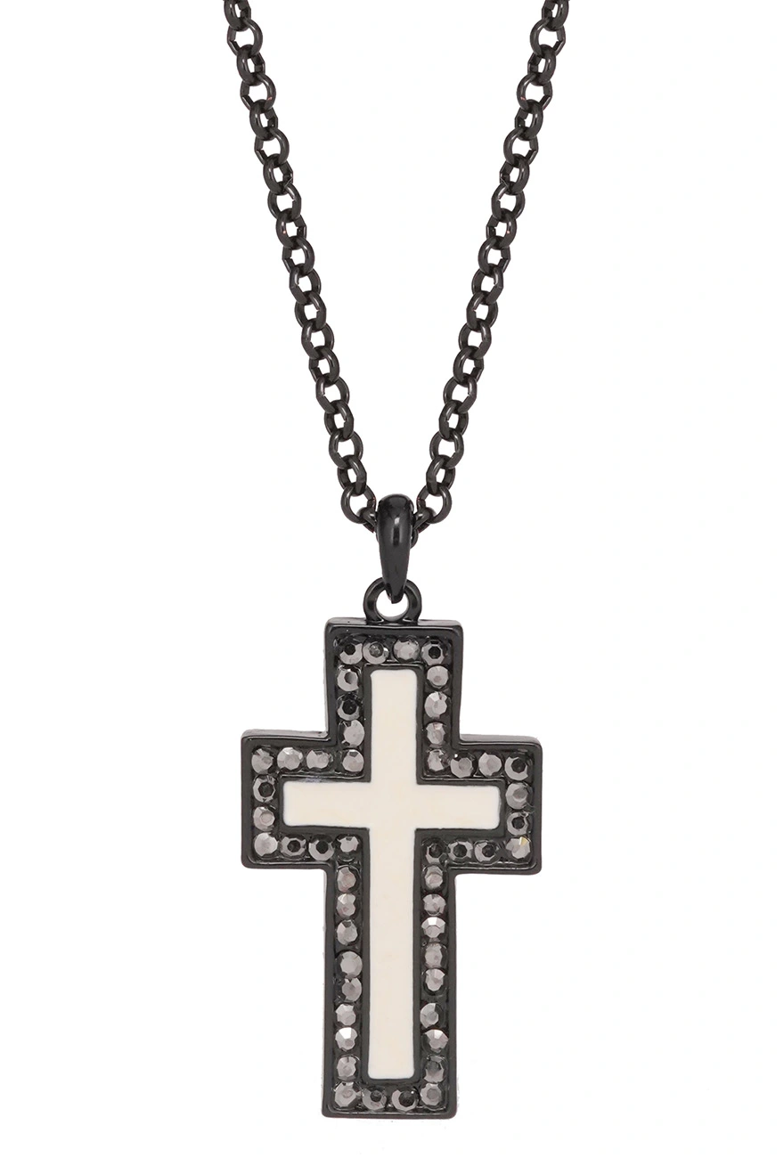 STEAMPUNK STORY Pendentif Croix Pierres Noires Intérieur Blanc 3 STEAMPUNK STORY Pendentif Croix Pierres Noires Intérieur Blanc