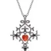 STEAMPUNK STORY Collier Pendentif Croix Argentée Avec Coeur Rouge Gothique Vampire -Costumes Cosplay Soldes Boutique ACCPEN250