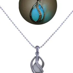 STEAMPUNK STORY Collier Larme Bleue Lumineuse Dans Le Noir Dans Sa Cage Décorée
