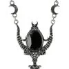 Collier Argenté Avec Cornes, Pierre, Lunes Et Pentagramme, Gothique Pagan, Restyle -Costumes Cosplay Soldes Boutique ACCPEN750