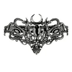 Barrette Argenté Serpents Avec Lune, Pierres Noires Et Cornes, Witchy Gothique, Restyle