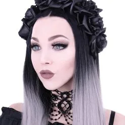 RESTYLE Serre Tête Coiffe Roses Noires Et Cornes De Démon, élégant Gothique Maléfique