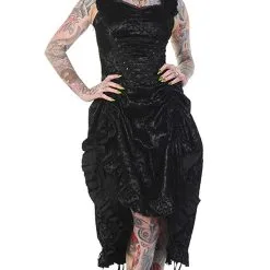 Banned Robe De Bal Noire Avec Jupe Remontée Motifs Vintages, élégante Gothique Aristocrate B