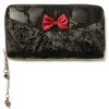Banned Portefeuille Noir Gothique Rockabilly Tissu Motif Floral, Dentelle Et Noeud Rouge Ban -Costumes Cosplay Soldes Boutique BANNED027