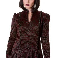 Banned Veste Noire Avec Motif Floral élégant Gothique Croix Et Chauve-souris Rouge