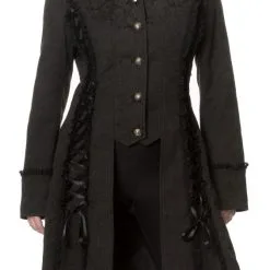 Banned Manteau Veste Noire Avec Motif Floral, Dentelle, Laçage, élégant Gothique Romantique