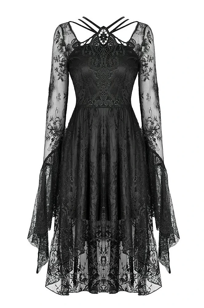 Robe Noire Courte En Dentelle Fleurie, Rubans Et Broderie, Gothique élégant, Darkinlove 3 Robe Noire Courte En Dentelle Fleurie, Rubans Et Broderie, Gothique élégant, Darkinlove