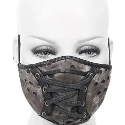 DEVIL FASHION Masque Marron, Parties Faux Cuir Noir Et Laçage, Steampunk Postapo, Mad Max