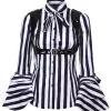 STEAMPUNK STORY Chemise Rayée Noire à Manches Volants évasées Et Harnais Vinyl, Gothique -Costumes Cosplay Soldes Boutique DRACL0003