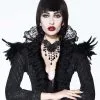 Eva Lady Veste Noire Col En Dentelle Et épaulettes à Plumes, élégant Gothique Victorien -Costumes Cosplay Soldes Boutique EVALA0007