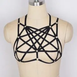 STEAMPUNK STORY Harnais De Poitrine Sangles Noires Géométriques Bondage Burlesque Gothique Lingerie