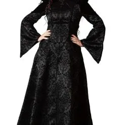 Long Manteau Noir à Motif élégants, Night Queen Vyolet KILLSTAR, Goth