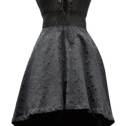 Pentagramme Robe Noire Motif Floral Vintage élégante Avec Laçage Devant Court Arrière Long