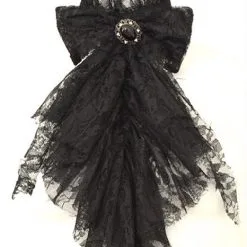 Pentagramme Grand Jabot En Dentelle Noire Avec Noeud Et Broche Amovible élégant Gothique