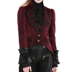 Pentagramme Manteau Veste Velours Bordeau Rouge à Motif Noir élégant Gothique Aristocrate