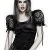 Pyon Pyon Top Noir Femme à Pois Avec Manches Ballon, Dentelle Et Laçages, Gothique, Lolita -Costumes Cosplay Soldes Boutique PUNKR0253