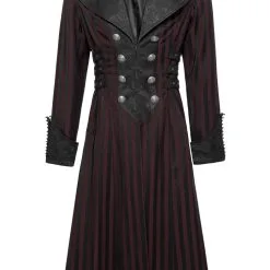 Long Manteau Noir Et Rouge Sangles Sur Les Côtés, Gothique élégant Steampunk Punk Rave