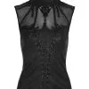Top Noir, Décolleté élégant Transparent, Broderie Et Laçages, Punk Rave -Costumes Cosplay Soldes Boutique PUNKR04012