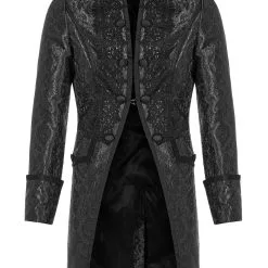 Veste Noire Homme Avec Motifs Baroques Et Ouverture, Gothique Aristocrate, Punk Rave