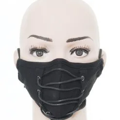 PUNK RAVE Masque En Tissu Noir Avec Laçage Décoratif, Mode