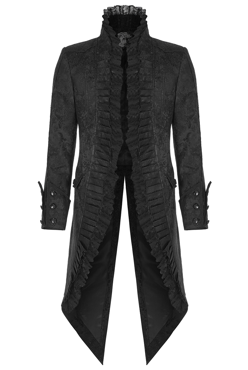 PUNK RAVE Veste Noire Ouverte Homme Queue De Pie, Froufrous En Dentelle, Gothique Aristocrate 3 PUNK RAVE Veste Noire Ouverte Homme Queue De Pie, Froufrous En Dentelle, Gothique Aristocrate