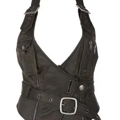 Top Veston Croisé Avec Sangles Et Poches, Dos Nu, Steampunk Post-apo, Punk Rave