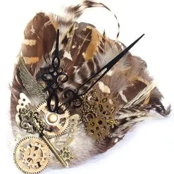 Coiffe Marron Steampunk à Engrenage Et Clé Or Vieilli, Aile Et Plumes RQ-BL