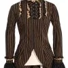 RQ-BL Top Rayé Marron Et Noir Avec Rangées De Boutons Au Col Steampunk RQBL