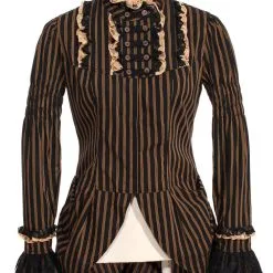 RQ-BL Top Rayé Marron Et Noir Avec Rangées De Boutons Au Col Steampunk RQBL