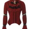 RQ-BL Chemise Rouge Avec Laçage Au Dos, Dentelle Noire Et Jabot, Western Steampunk, RQBL -Costumes Cosplay Soldes Boutique RQBL0364