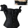 STEAMPUNK STORY Corset Noir à Motif Vintage Avec Manches 1 STEAMPUNK STORY Corset Noir à Motif Vintage Avec Manches -Costumes Cosplay Soldes Boutique VETCOR458