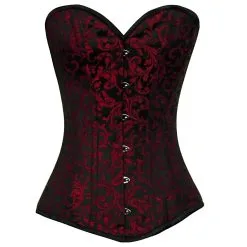 STEAMPUNK STORY Corset Noir En Satin Motif Floral Rouge Elegant Gothique Steampunk 120