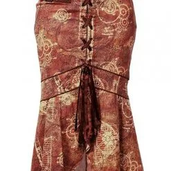 STEAMPUNK STORY Jupe Marron Motif Schéma D'engrenages Mécanique Steampunk, Laçage Et Sangles